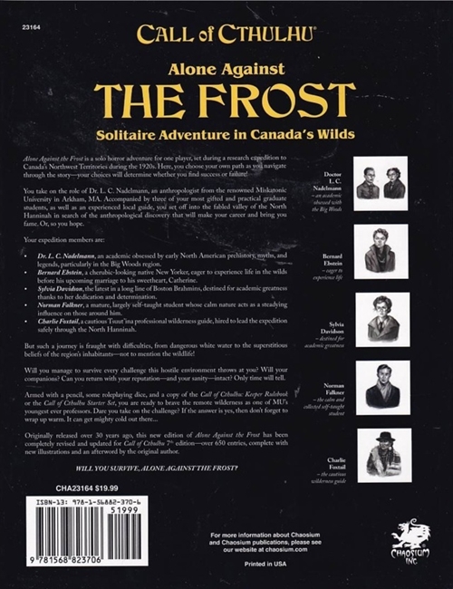 Call Of Cthulhu - 7th Edition - Alone Against The Frost  (B-Grade) (Genbrug)